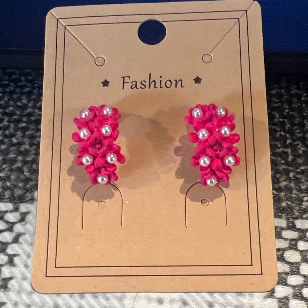 Vibrant Pink Cluster Earrings